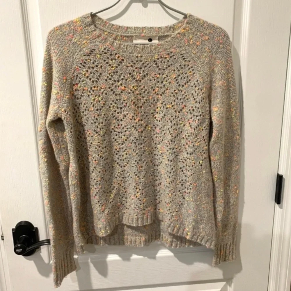 Kensie Pieces Beige Cotton Knit Open Knit Sweater